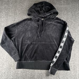 UGG Iris Velour Track Jacket Womens Sz S Black Hoodie Front Pocket Sweatshirt